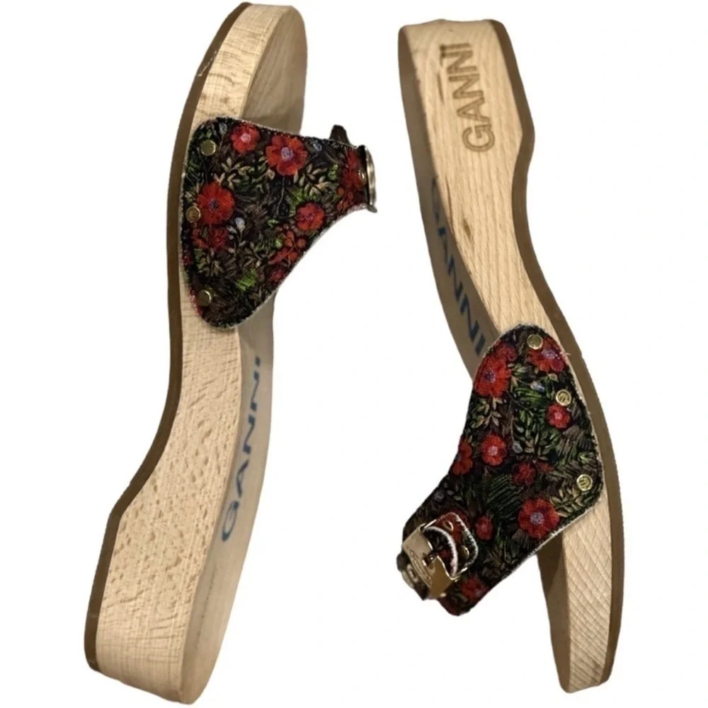 GANNI X Dr. Scholl Red Floral Slip on Low Heel Sandal Clogs Size 8 NEW